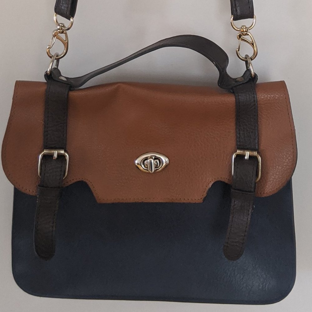 Satchel bag - Tan & Dark Blue